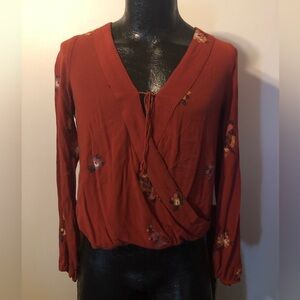 Mossimo Supply Co. Rust Floral Wrap Tie Blouse